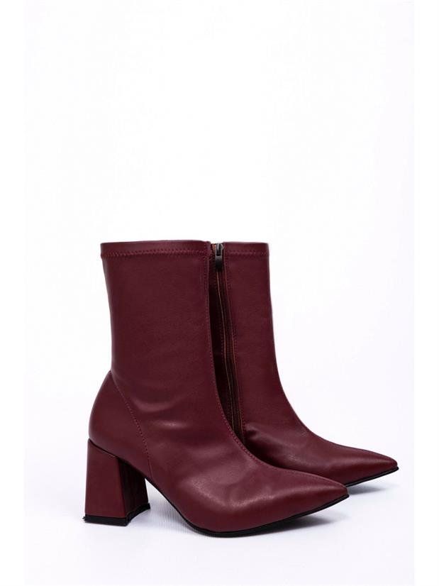 Bordo Streç (Valery) Kadın Topuklu Bot