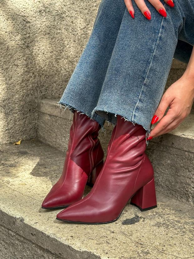 Bordo Streç (Valery) Kadın Topuklu Bot