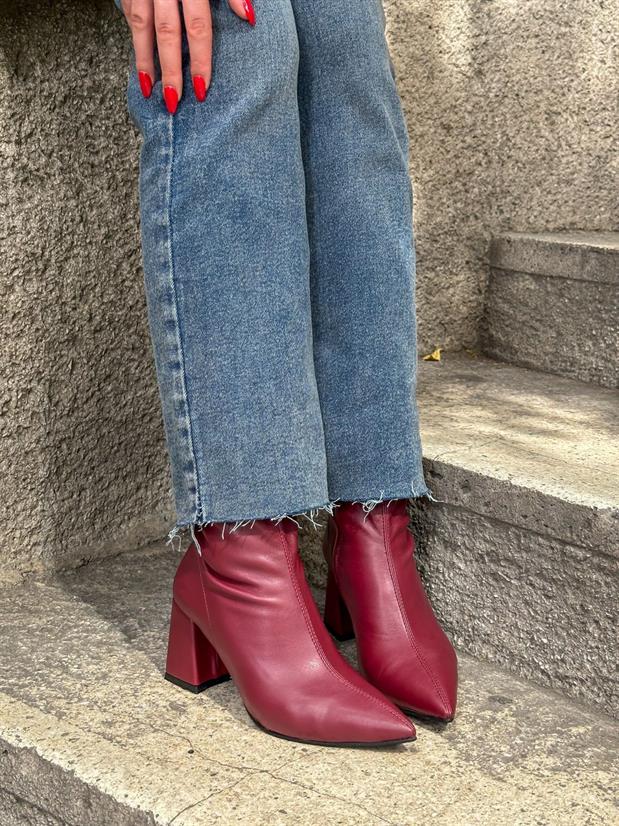 Bordo Streç (Valery) Kadın Topuklu Bot