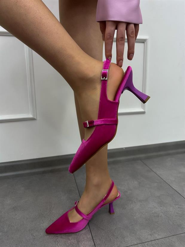 Fuşya Kadife (Bixie) Toka Detay Kadın Stiletto