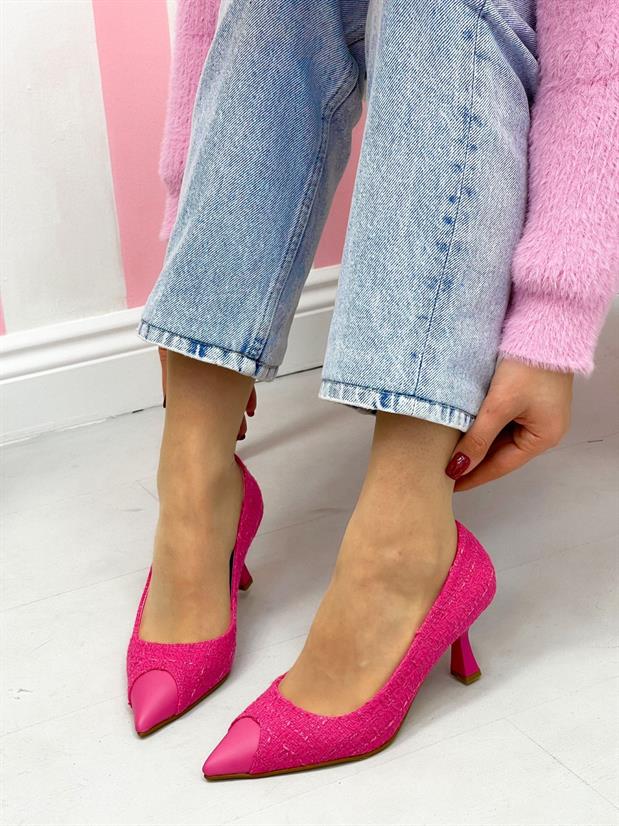 Fuşya Tüvit (Tress) Maskelet Detay Kadın Stiletto