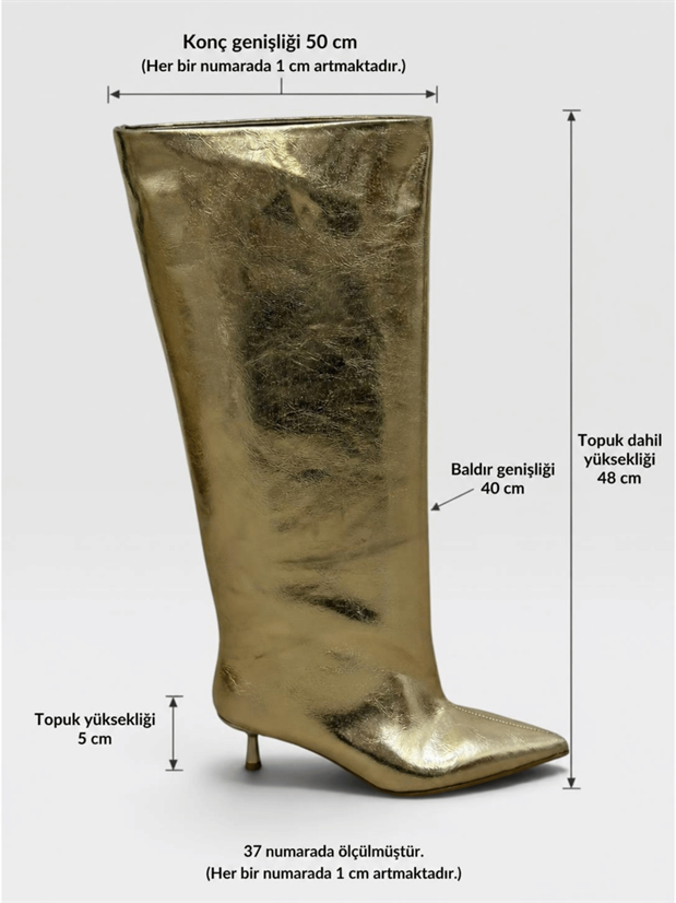 Gold Cilt (Losy) XL Geniş Konç Kalın Bacak 5 Cm Topuklu Çizme