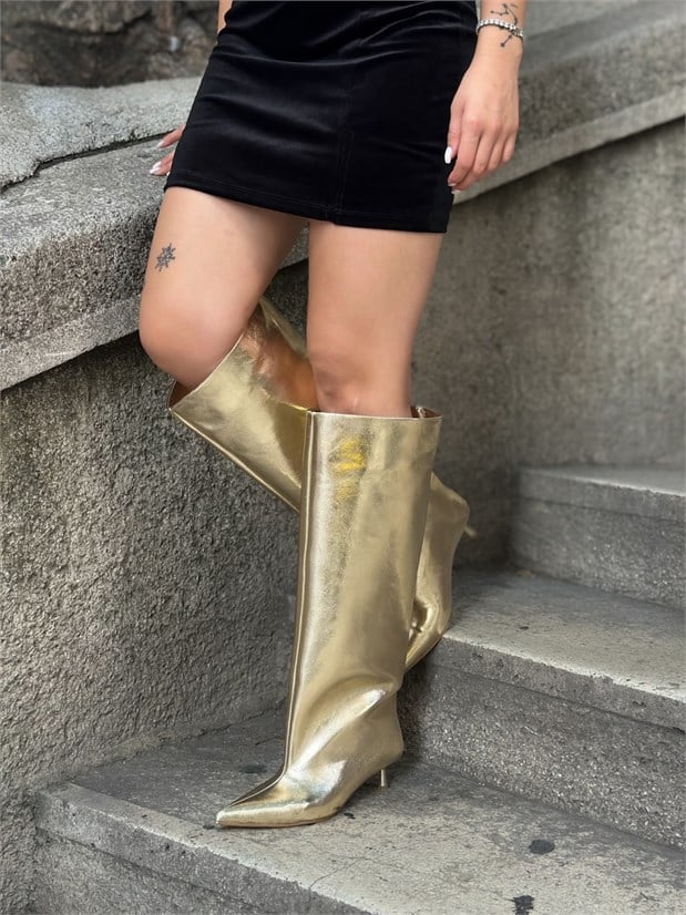 Gold Cilt (Veray) XL Oversize Kalın Baldır 5 Cm Mini Topuk Çizme