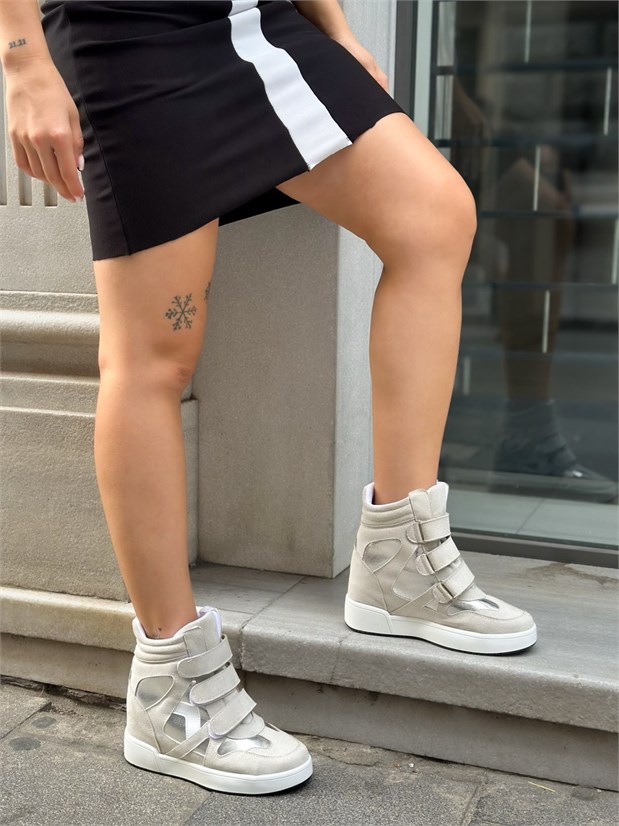 Gri Süet (İsabe) Gizli Topuk Dolgu Topuk 7 Cm Boy Uzatan Sneakers