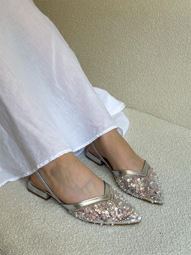 Gümüş (Bride Mini ) Boncuk Detay Kadın Babet