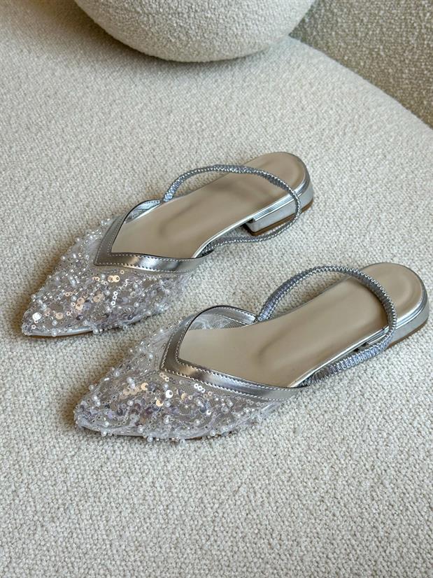 Gümüş (Bride Mini ) Boncuk Detay Kadın Babet