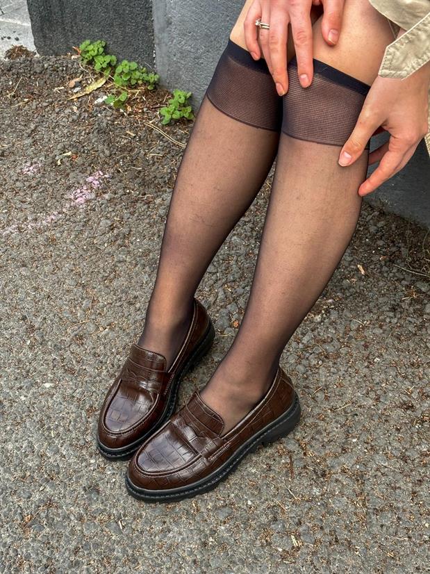 Kahve Cilt Kroko (Jerry) Kadın Loafer