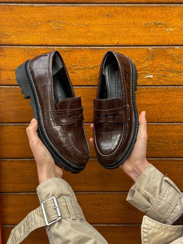 Kahve Cilt Kroko (Jerry) Kadın Loafer