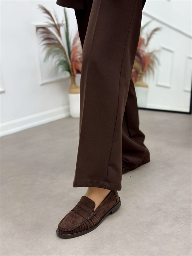 Kahve Süet (Barry) Saraç Detaylı Düz Taban Kadın Loafer