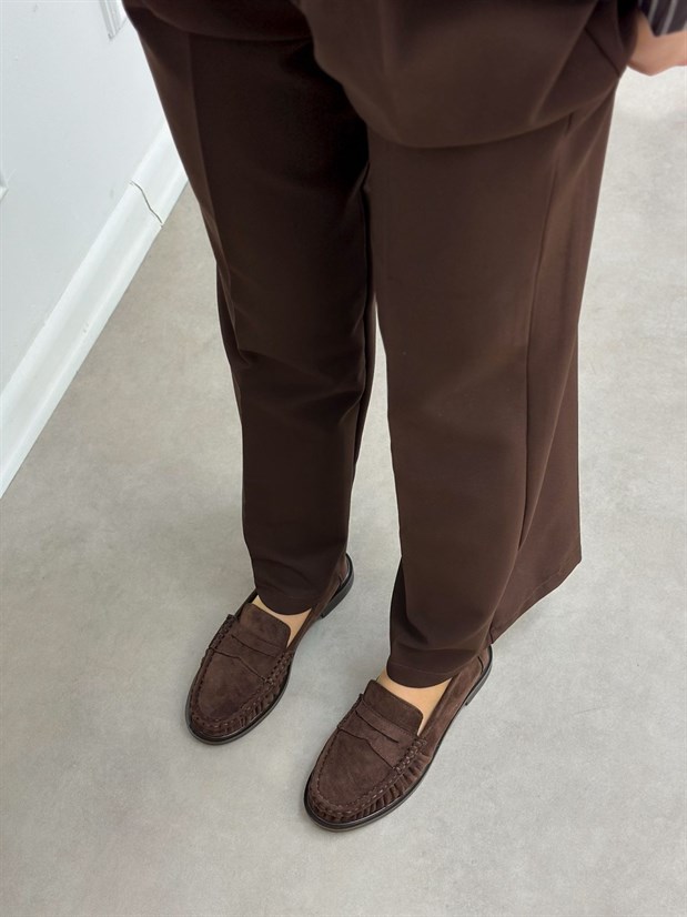 Kahve Süet (Barry) Saraç Detaylı Düz Taban Kadın Loafer