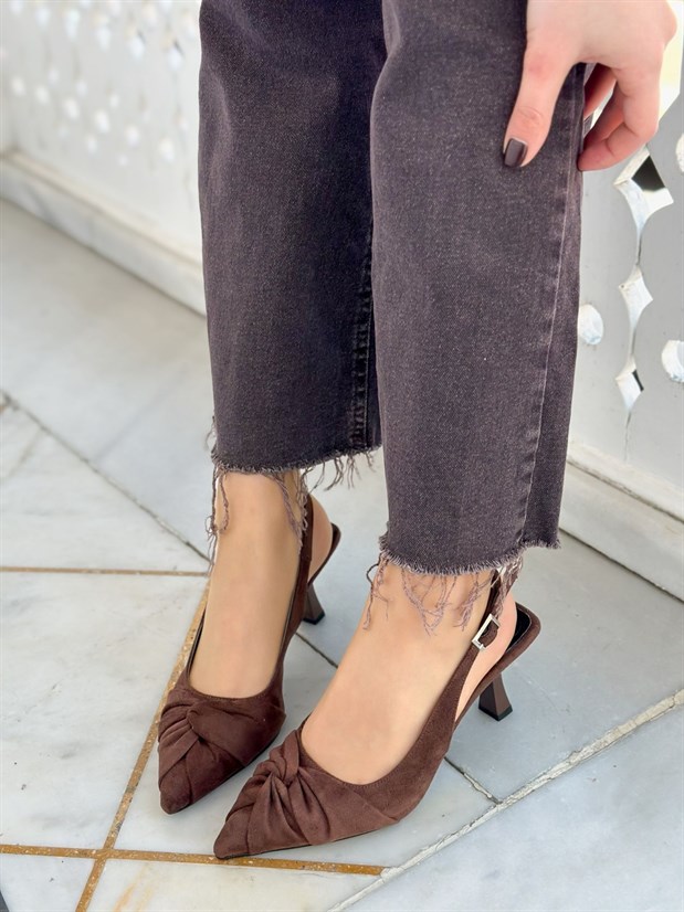 Kahve Süet (Bow) Fiyonk Detay Kadın Stiletto