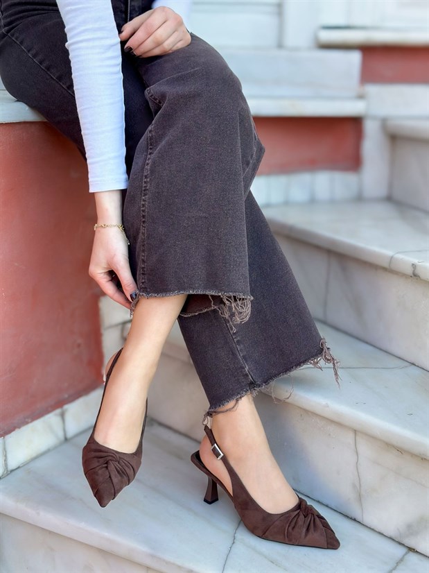 Kahve Süet (Bow) Fiyonk Detay Kadın Stiletto