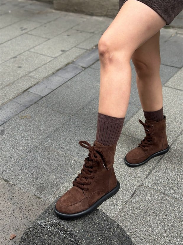 Kahve Süet (Otis) İçi Kürklü Barefoot Bağcıklı Kadın Bot