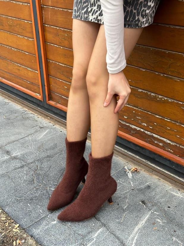 Kahve Triko ( Violette ) Kadın Topuklu Bot