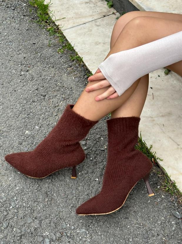 Kahve Triko ( Violette ) Kadın Topuklu Bot