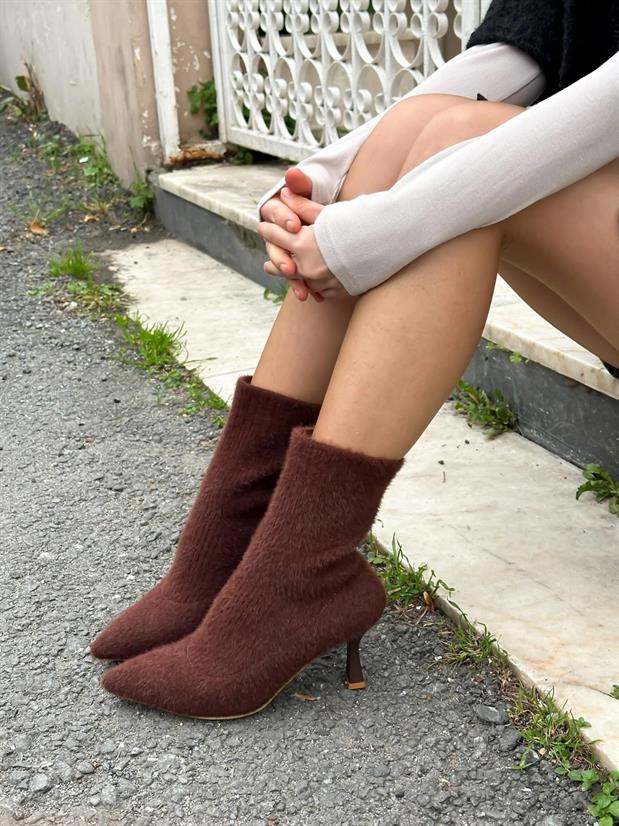 Kahve Triko ( Violette ) Kadın Topuklu Bot