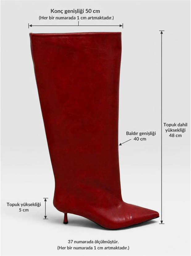 Kırmızı Cilt (Veray) XL Oversize Kalın Baldır 5 Cm Mini Topuk Çizme