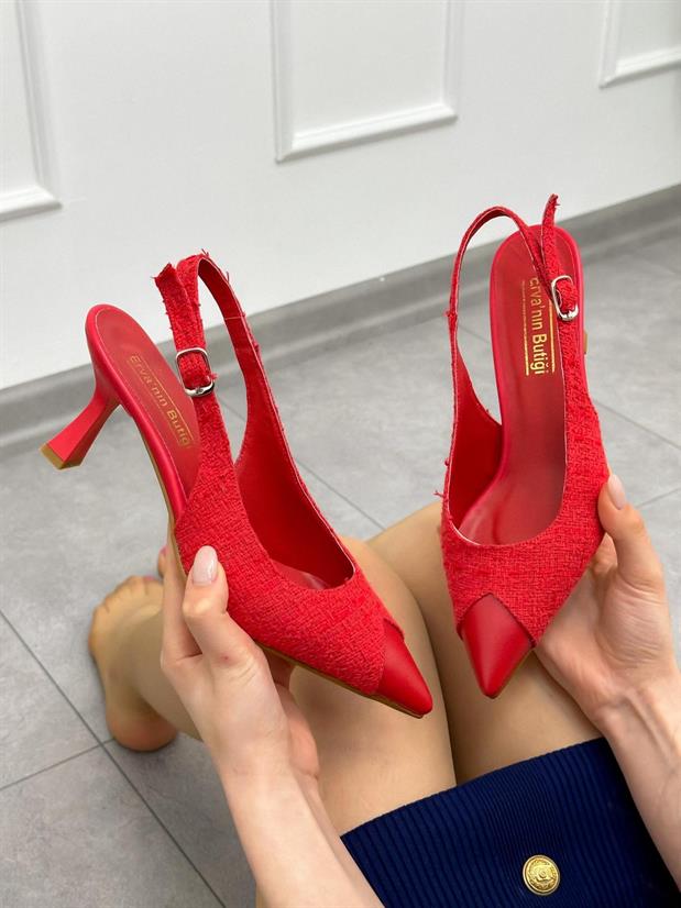Kırmızı Tüvit (Vine) Maskelet Detay Kadın Stiletto