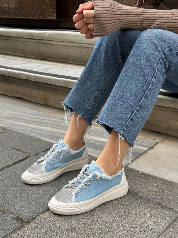 Kot Keten (Jule) Taş Bağcıklı Kadın Sneakers