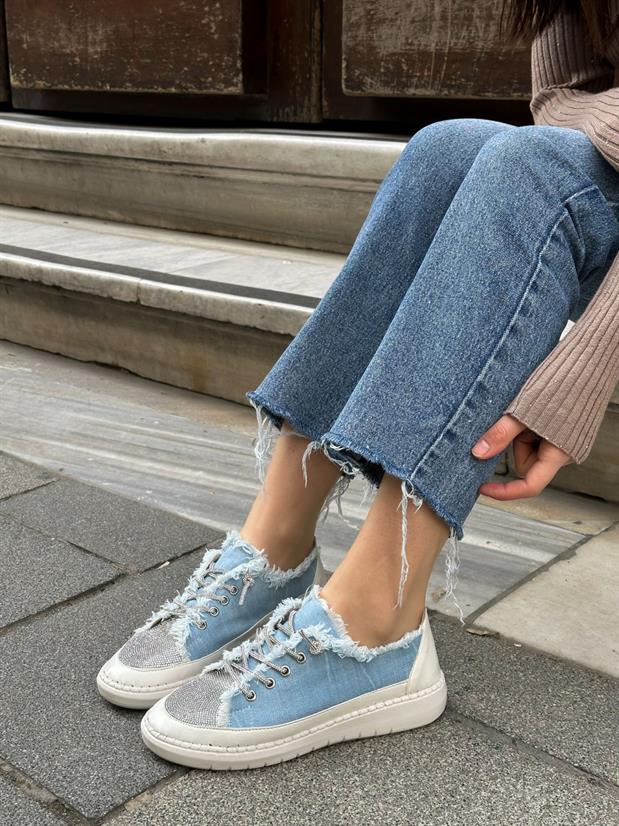 Kot Keten (Jule) Taş Bağcıklı Kadın Sneakers