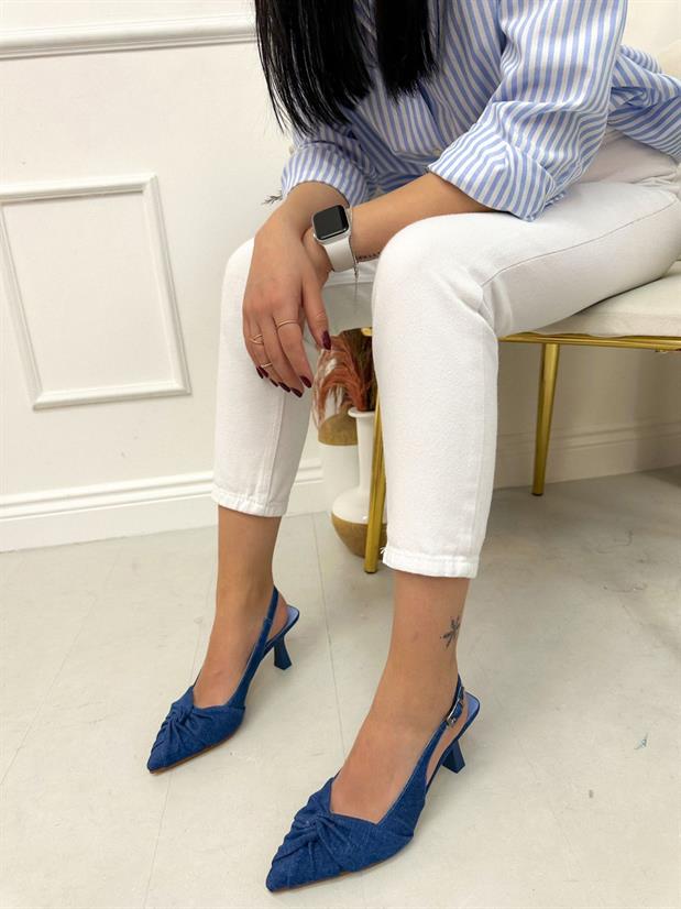 Kot Mavi (Bow) Fiyonk Detay Kadın Stiletto