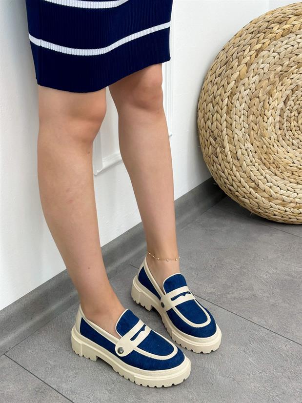 Kot Mavi (Fabio) Üç Tokalı Kadın Loafer