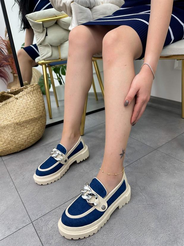 Kot Mavi (Fabio) Üç Tokalı Kadın Loafer