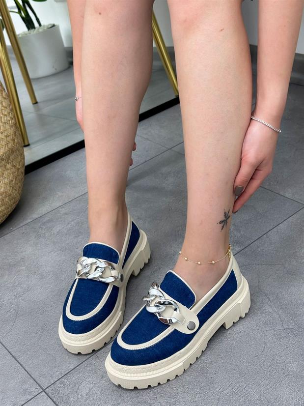 Kot Mavi (Fabio) Üç Tokalı Kadın Loafer