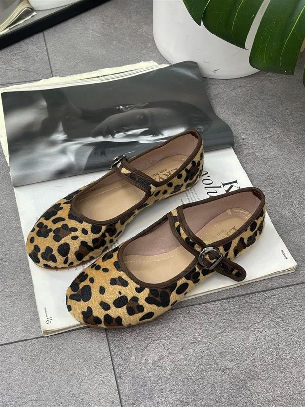 Leopar (Berry) Düz Taban Kadın Babet