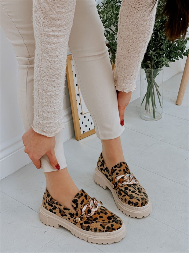 Leopar (Fabio) Üç Tokalı Kadın Loafer
