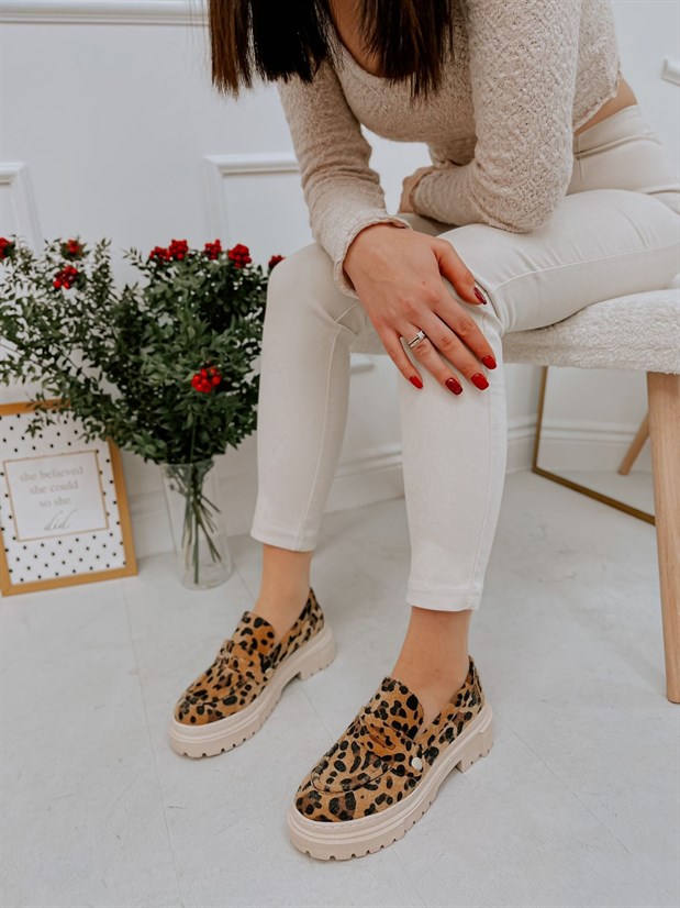 Leopar (Fabio) Üç Tokalı Kadın Loafer