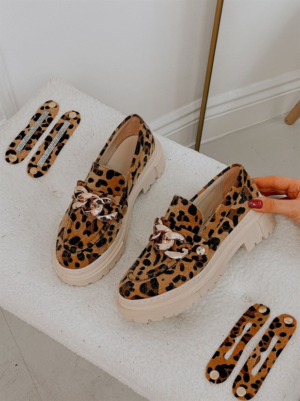 Leopar (Fabio) Üç Tokalı Kadın Loafer