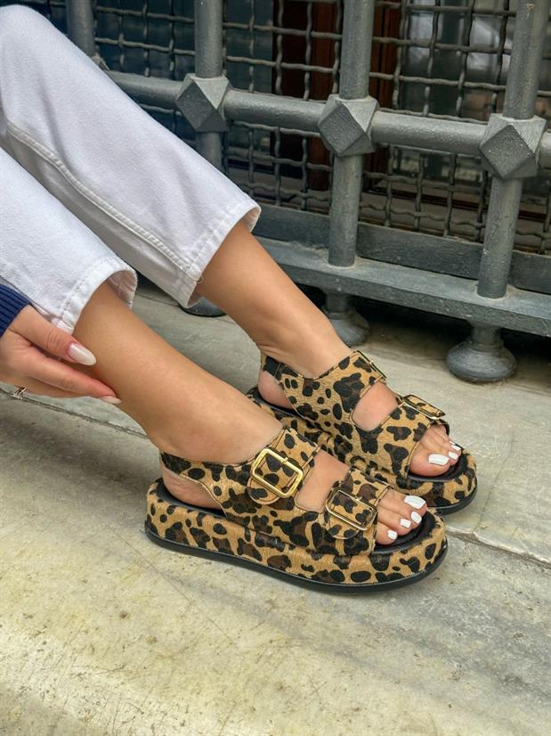 Leopar (Jenny) Gold Toka Detay Kadın Sandalet