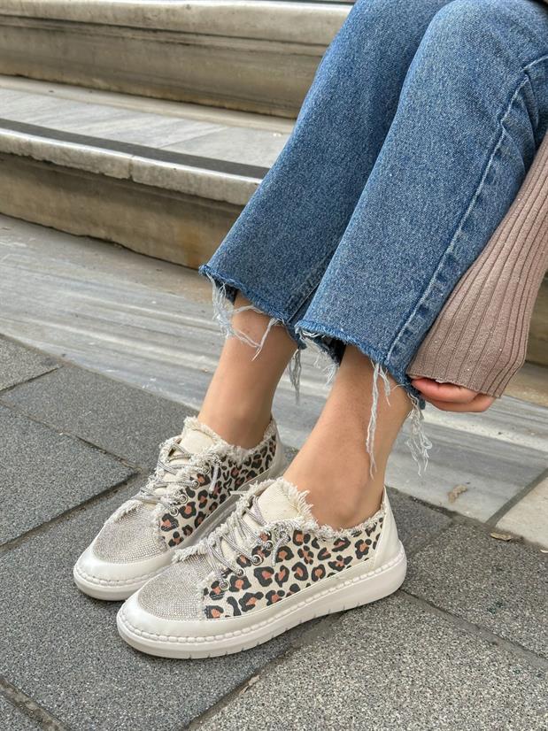 Leopar Keten (Jule) Taş Bağcıklı Kadın Sneakers