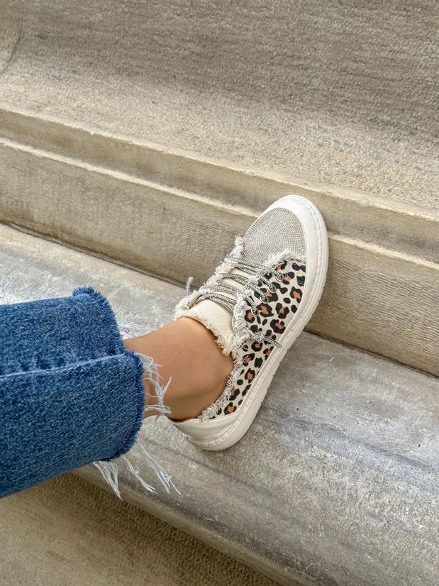Leopar Keten (Jule) Taş Bağcıklı Kadın Sneakers
