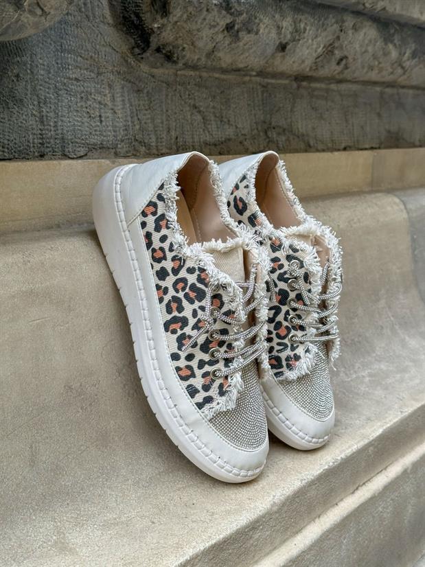 Leopar Keten (Jule) Taş Bağcıklı Kadın Sneakers