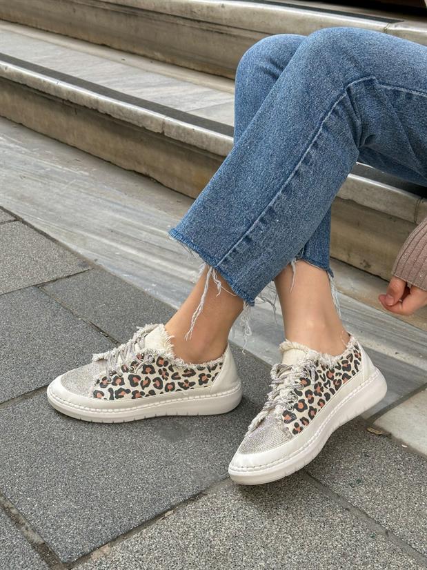 Leopar Keten (Jule) Taş Bağcıklı Kadın Sneakers