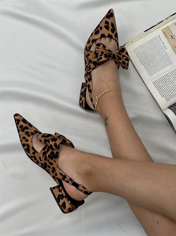 Leopar Saten (Darcy) Fiyonk Detay Kadın Babet