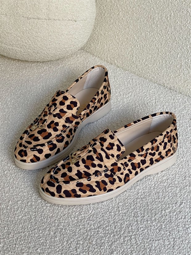 Leopar Saten (Liona) Püsküllü Kadın Loafer