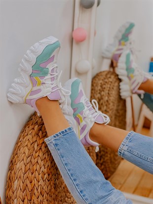 Lila Beyaz (Ripple) Kadın Bağcıklı Sneakers