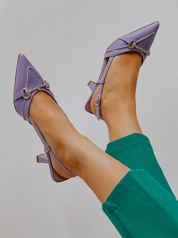 Lila Deri (Moss) Toka Detay Kadın Stiletto