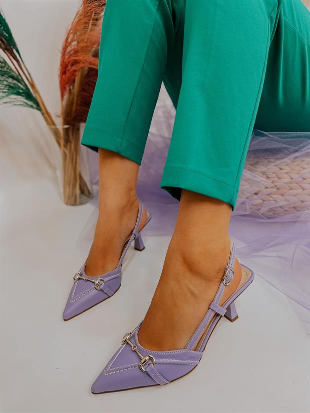 Lila Deri (Moss) Toka Detay Kadın Stiletto