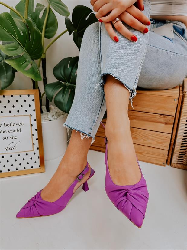 Mor Saten (Bow) Fiyonk Detay Kadın Stiletto