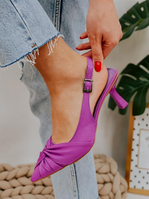 Mor Saten (Bow) Fiyonk Detay Kadın Stiletto