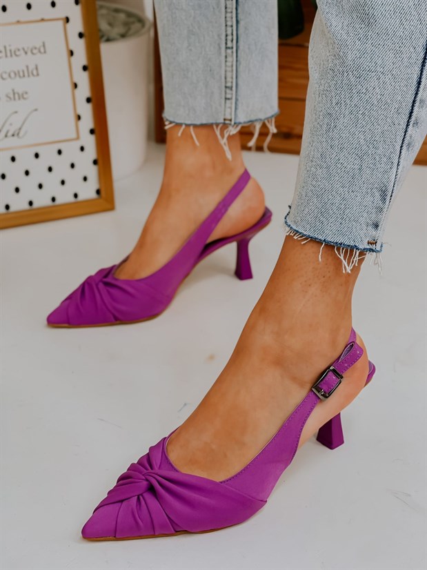 Mor Saten (Bow) Fiyonk Detay Kadın Stiletto