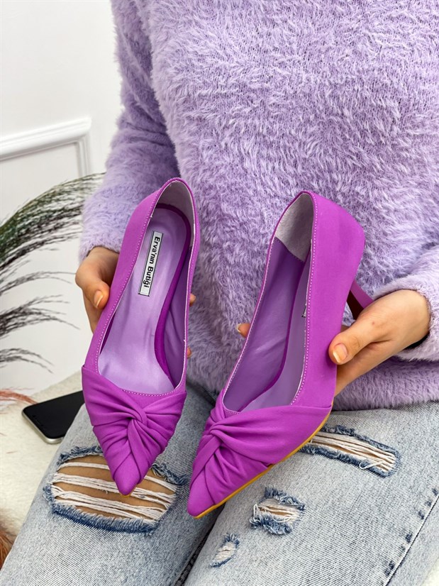 Mor Saten (CrossBow) Fiyonk Detay Kadın Stiletto