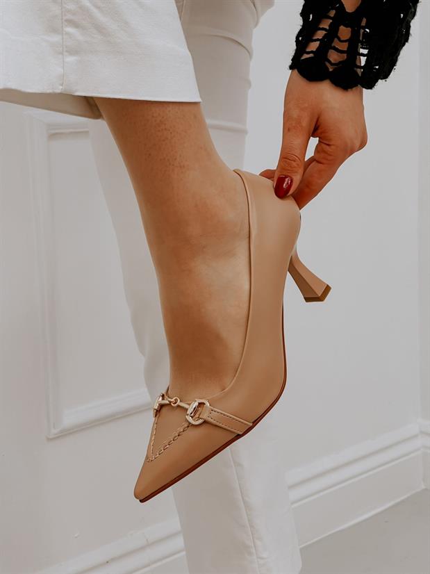 Nude Cilt (MossCross) Toka Detay Kadın Stiletto