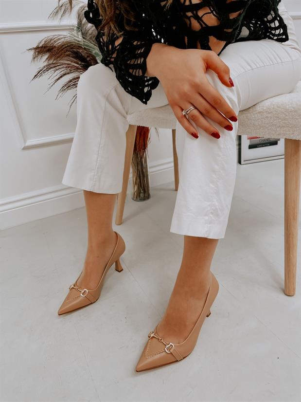Nude Cilt (MossCross) Toka Detay Kadın Stiletto