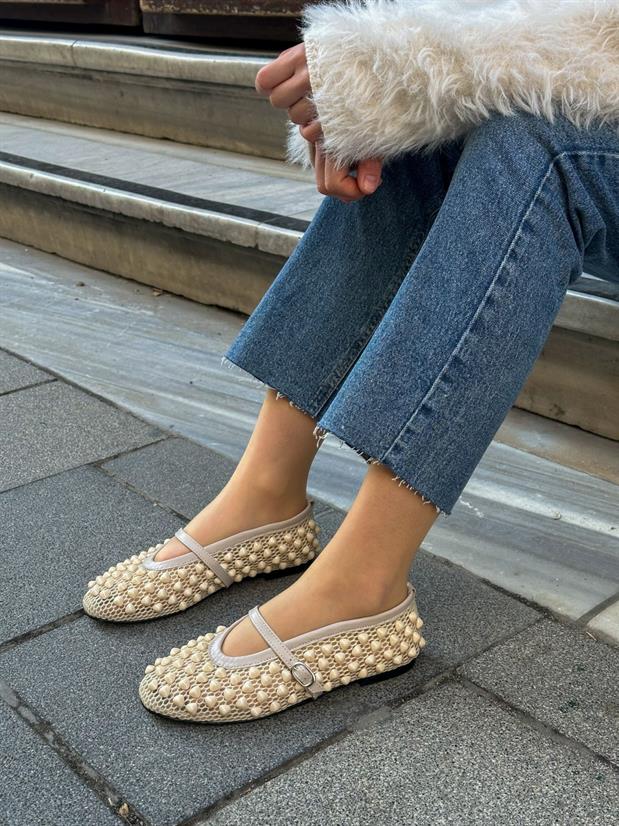 Nude File (Rosy) Boncuk Detay Kadın Babet