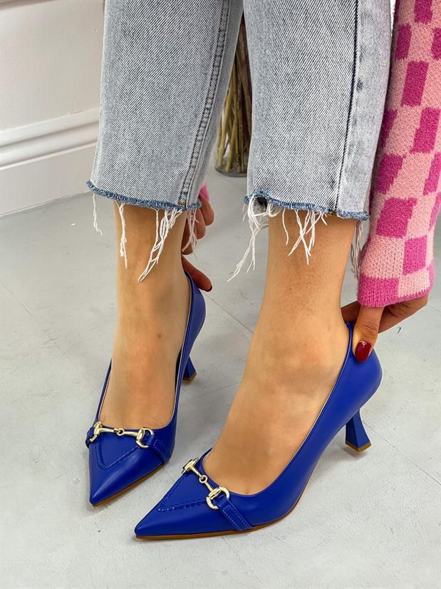 Saks Mavi Cilt (MossCross) Toka Detay Kadın Stiletto